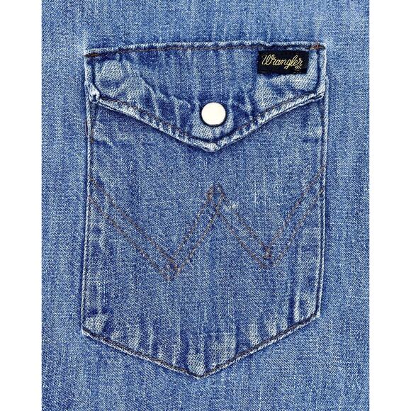 Vtg. 60's 70's Wrangler Denim Pearl Snap Western Shirt PreShrunk Men's USA Made - Picture 5 of 8